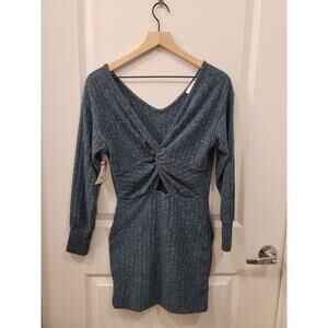 Lush Green Ribbed Bodycon Sweater Dress with Front Cutout